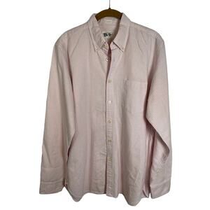 J Crew Button Up Mens Shirt Size Medium White Pink Long Sleeve Preppy Oxford